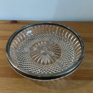 Retro Divided Glass Vintage Dish with Silver Plate Rim